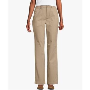 Lands End Utility Pants Womens 12P Tan‎ High Rise Straight Leg Deep Pockets